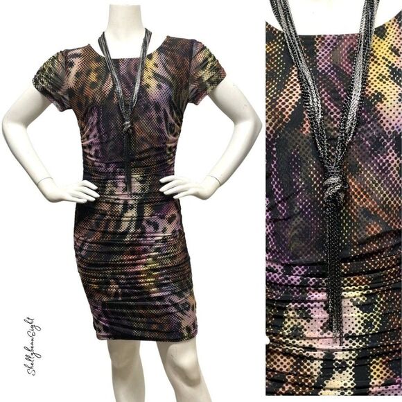 ALBERTO MAKALI Stretch Ruched Dress w Necklace S - Picture 1 of 16